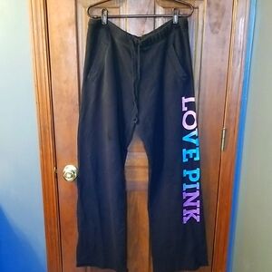 VICTORIA SECRET LOVE PINK Colorful Logo Black Sweatpants, Sz L